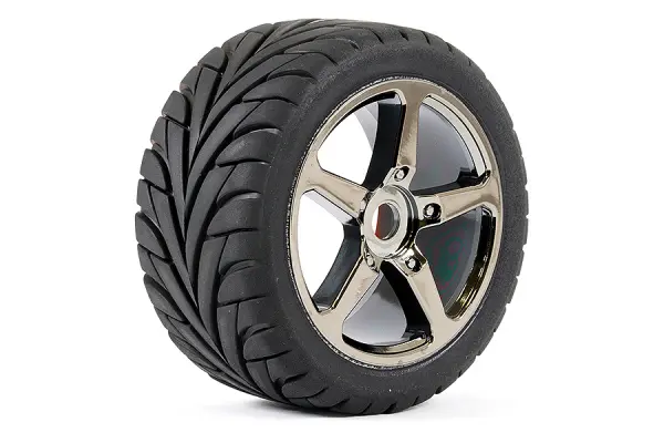 Fastrax 1:8 Truggy Eagle Tyres Mounted on 5 Spoke Black Chrome Zero Offset Wheels (2) — image 3 of 3