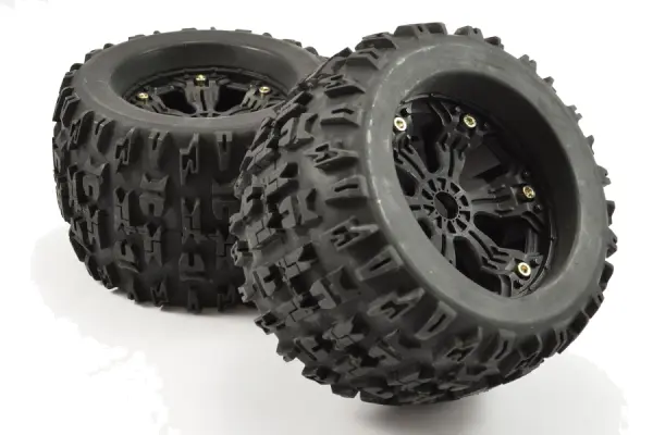 Fastrax Jigsaw 1:8 MT Tyres Mounted on Spoked Black Half Inch Offset Wheels (2) — image 2 of 4