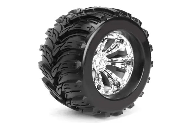 Fastrax Arrow 1:8 MT Tyres Mounted on Spoked Chrome Half Inch Offset Wheels (2) — image 3 of 4