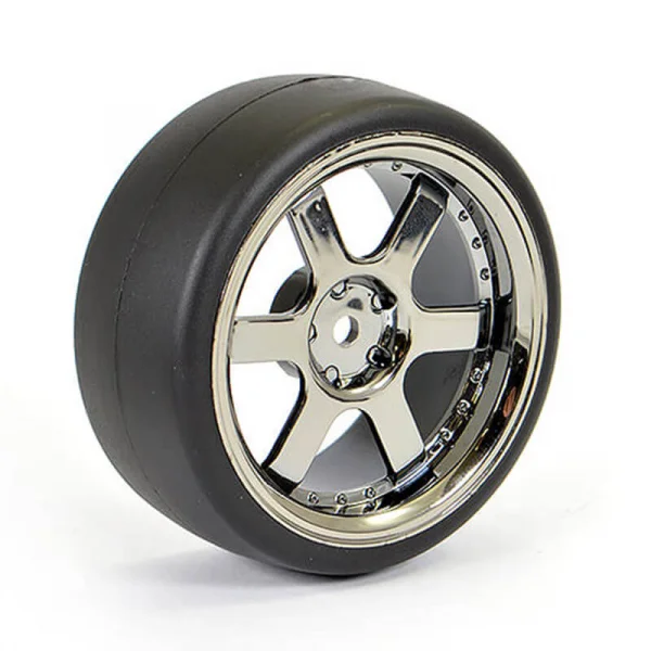 Fastrax Drift D1 Tyres Mounted on 3mm Offset 6 Spoke Black Chrome Wheels (4)