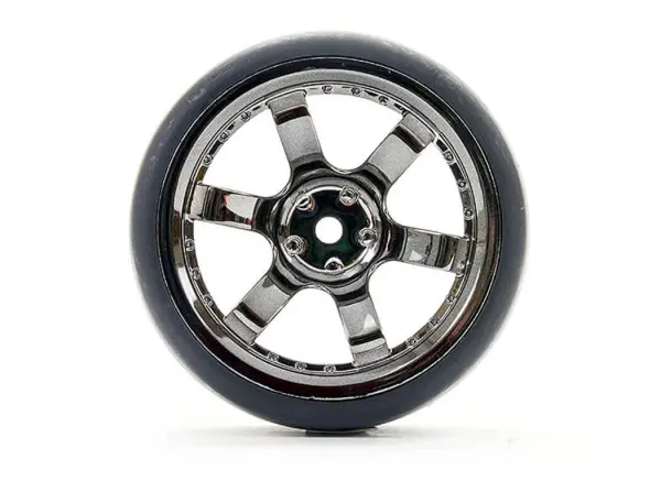 Fastrax Drift D1 Tyres Mounted on 3mm Offset 6 Spoke Black Chrome Wheels (4) — image 6 of 6