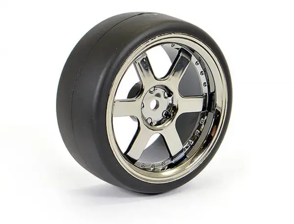 Fastrax Drift D1 Tyres Mounted on 3mm Offset 6 Spoke Black Chrome Wheels (4) &mdash; image 6 of 6