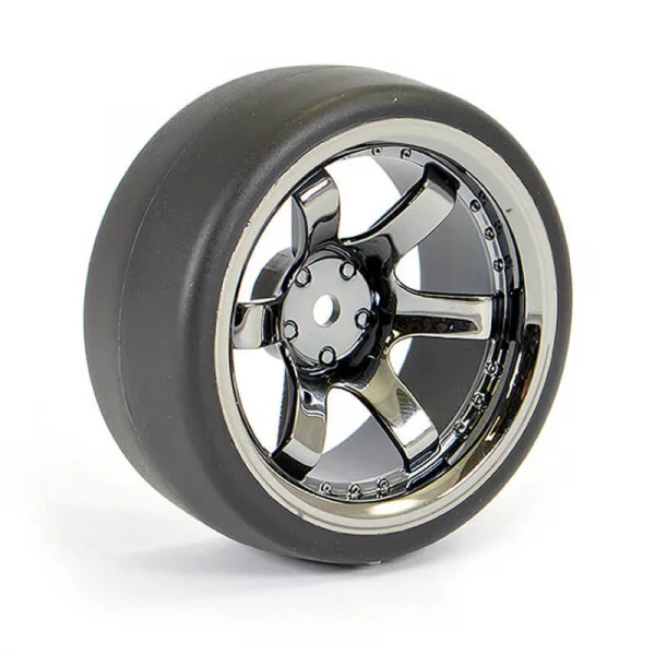Fastrax Drift D1 Tyres Mounted on 9mm Offset 6 Spoke Black Chrome Wheels (4)