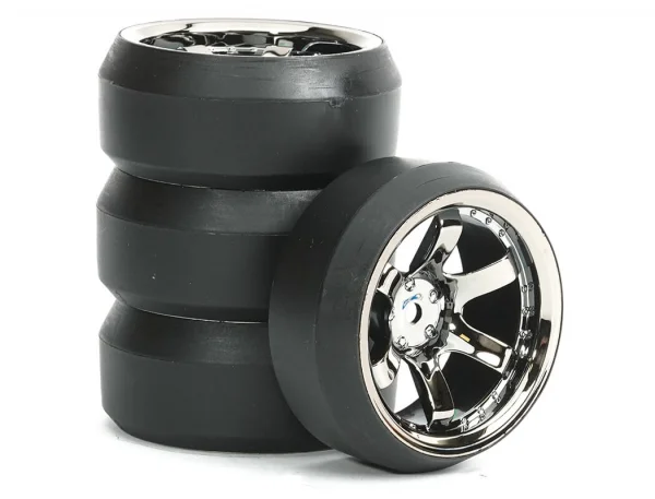Fastrax 1:10 (4) Drift D3 Tyre With 9mm 6-Spoke Wheel - Black Chrome