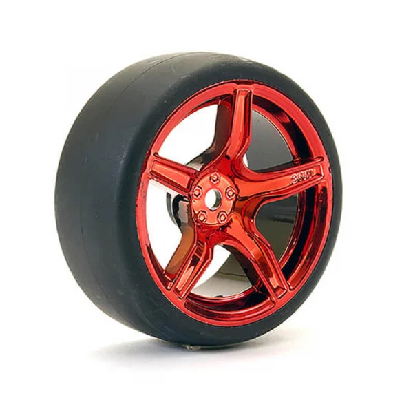 Fastrax Drift D1 Tyres Mounted on 3mm Offset 6 Spoke Metallic Red Wheels (4)