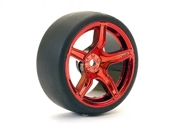 Fastrax Drift D1 Tyres Mounted on 3mm Offset 6 Spoke Metallic Red Wheels (4) &mdash; image 7 of 7