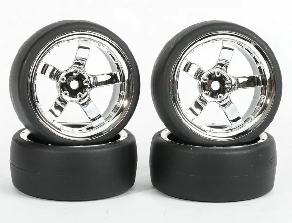 Fastrax Drift D1 Tyres Mounted on 9mm Offset 5 Spoke Chrome Wheels (4) — image 4 of 4