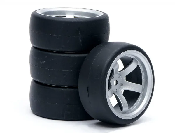 Fastrax Drift D1 Tyres Mounted on 9mm Offset 5 Spoke Satin Silver Wheels (4)