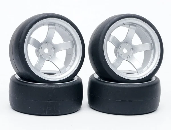 Fastrax Drift D1 Tyres Mounted on 9mm Offset 5 Spoke Satin Silver Wheels (4)