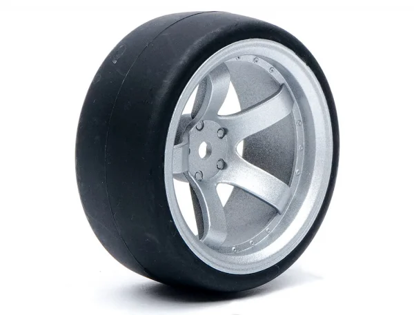 Fastrax Drift D1 Tyres Mounted on 9mm Offset 5 Spoke Satin Silver Wheels (4)