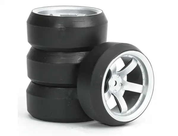 Fastrax Drift D3 Tyres Mounted on 9mm Offset 5 Spoke Satin Silver Wheels (4) — image 2 of 4