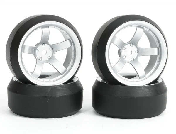 Fastrax Drift D3 Tyres Mounted on 9mm Offset 5 Spoke Satin Silver Wheels (4) — image 3 of 4