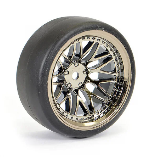 Fastrax Drift D1 Tyres Mounted on 9mm Offset 20 Spoke Black Chrome Wheels (4)