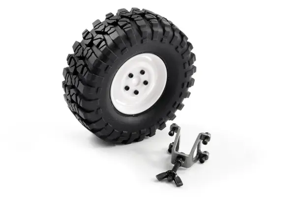 FTX Outback Spare Tyre Mount + Tyre/Steel Lug Wheel White — image 4 of 4