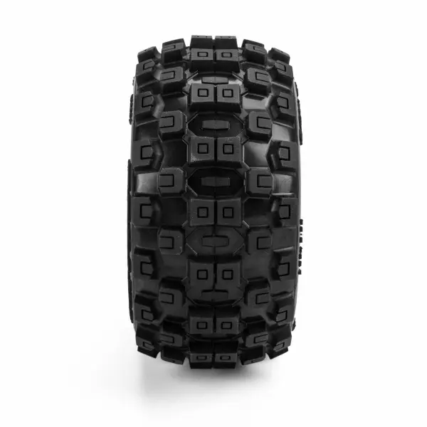 ProLine 1:16 Badlands MX Tires Mounted on Yellow Split Six 12mm Hex Wheels (2) &mdash; image 3 of 7