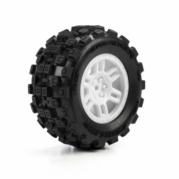 ProLine 1:16 Badlands MX Tires Mounted on White Split Six 12mm Hex Wheels (2) — image 1 of 7