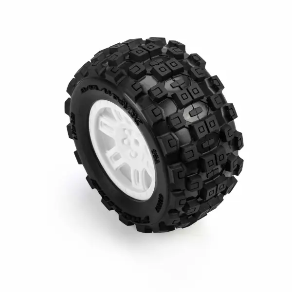 ProLine 1:16 Badlands MX Tires Mounted on White Split Six 12mm Hex Wheels (2) — image 2 of 7