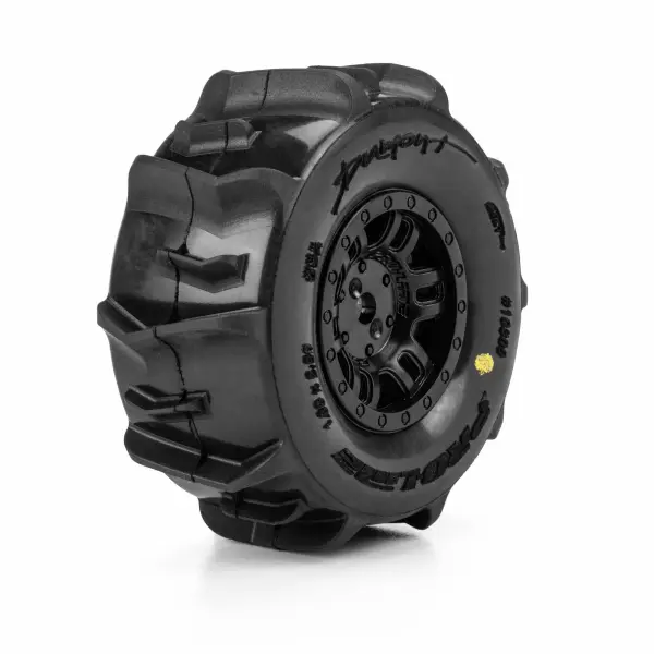 ProLine 1:16 Dumont Paddle Tires Mounted on Black Split Six 12mm Hex Wheels (2) — image 1 of 8