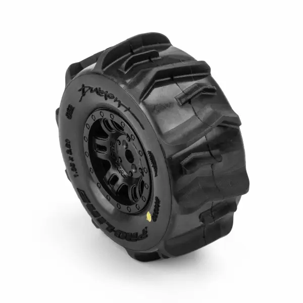 ProLine 1:16 Dumont Paddle Tires Mounted on Black Split Six 12mm Hex Wheels (2) — image 2 of 8