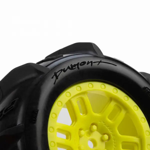 ProLine 1:16 Dumont Paddle Tires Mounted on Yellow Split Six 12mm Hex Wheels (2) &mdash; image 5 of 7