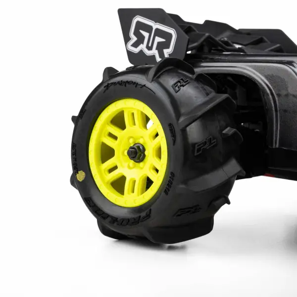 ProLine 1:16 Dumont Paddle Tires Mounted on Yellow Split Six 12mm Hex Wheels (2) &mdash; image 7 of 7