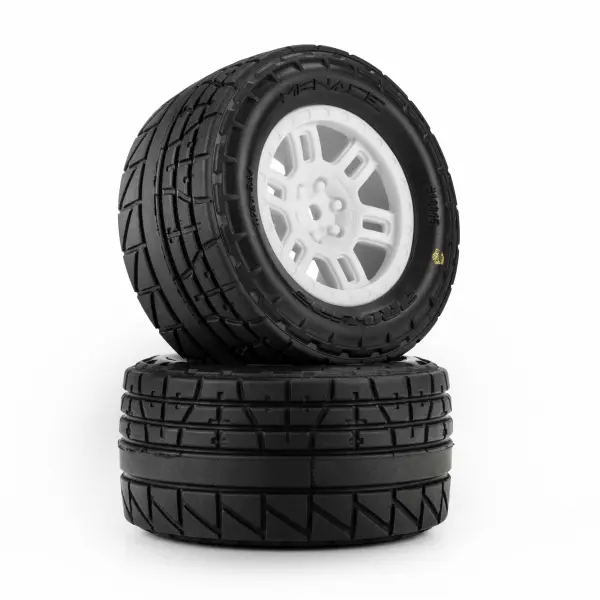 ProLine 1:16 Menace Street Tires Mounted on White Split Six 12mm Hex Wheels (2) — image 4 of 7