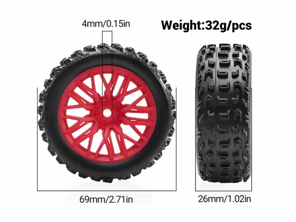 Mud Block - Tyre w/ Red 10 Spoke Rim Set - 1:18 Typhon — image 3 of 3
