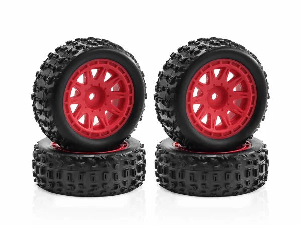Mud Block - Tyre w/ Red 10 Spoke Rim Set - 1:18 Typhon — image 1 of 3