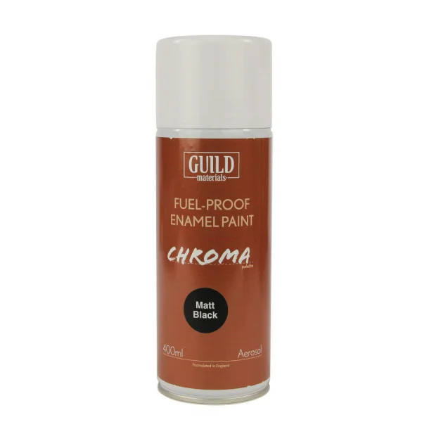Guild Materials Matt Enamel Fuel-Proof Paint Chroma Black (400ml Aerosol) ** CLEARANCE **