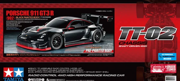 Tamiya Porsche 911 GT3 R (992) with Black Painted Body (TT-02)