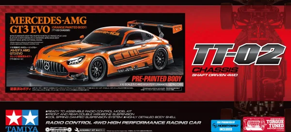 Tamiya Mercedes-AMG GT3 EVO (TT-02) with Orange Painted Body — image 2 of 5