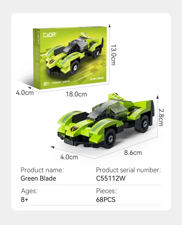 Mini Green Blade Sports Car - 68 pcs