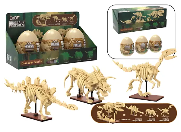 Tray of 3 Dinosaur Eggs with Stegosaurus - Triceratops & Velociraptor — image 1 of 10
