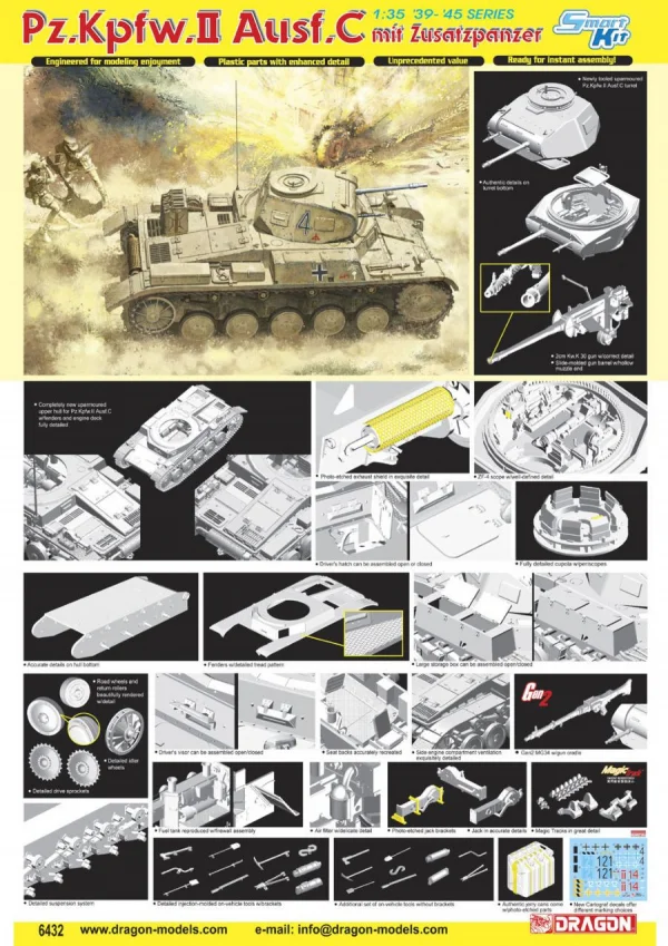 Dragon 1/35 Pz.Kpfw.II Ausf.C w/Interior (Magic Track - Bonus figure set - metal bucket - uniform and GEN 2 w