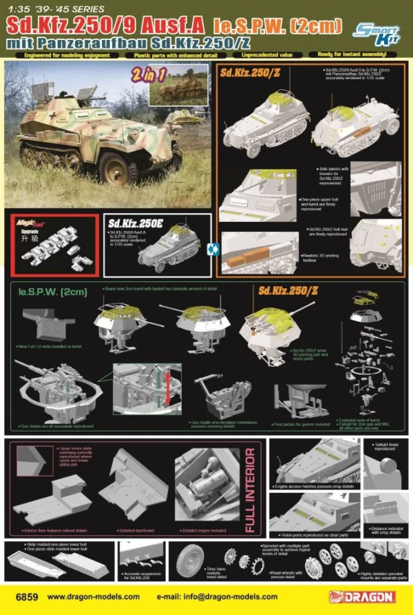 Dragon 1/35 Sd.Kfz.250/9 le.S.P.W. (2cm) mit Panzeraufbau Sd.Kfz.250/Z					