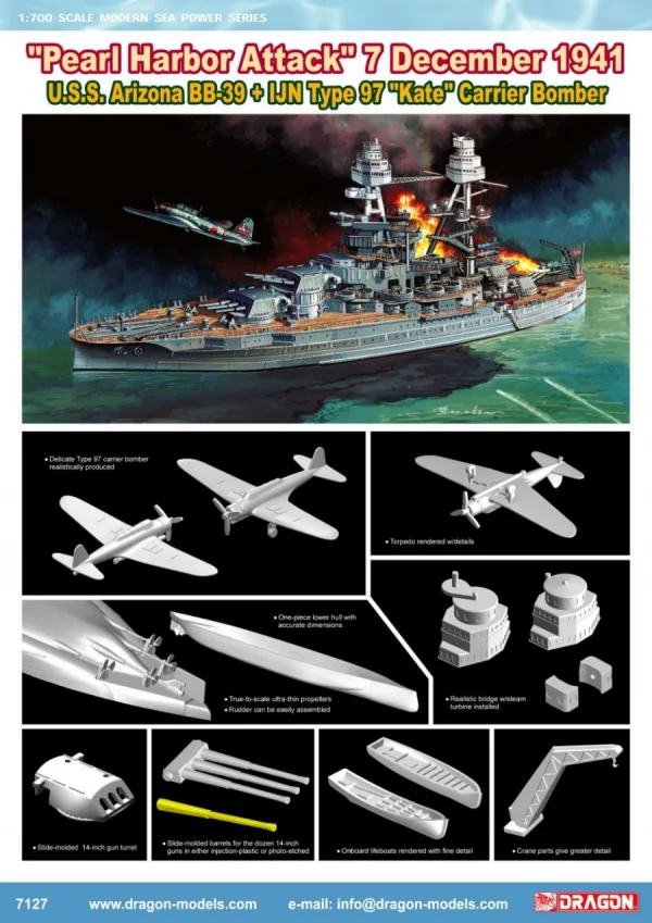 Dragon 1/700 Uss Arizona BB-39 W/Type 97 — image 2 of 3