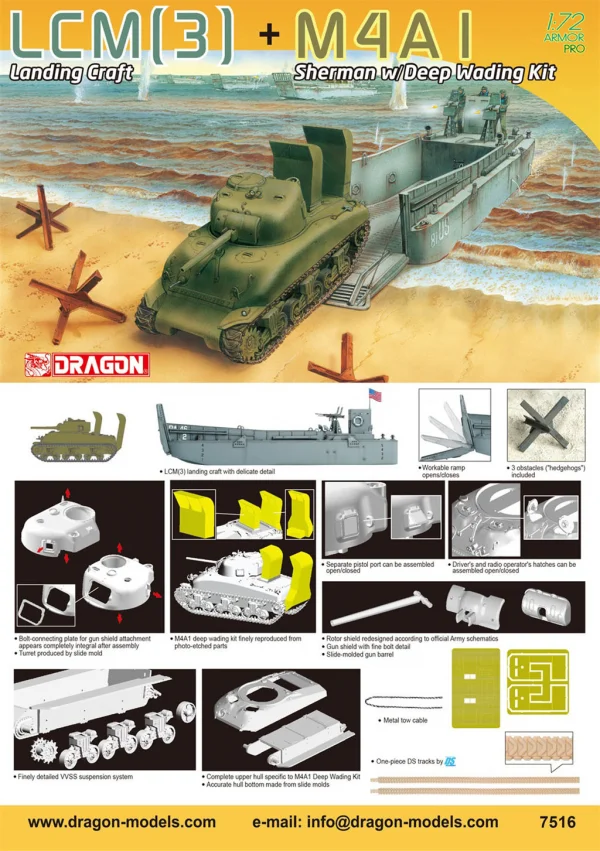 Dragon 1/72 Lmc(3) Landing Craft+M4A1