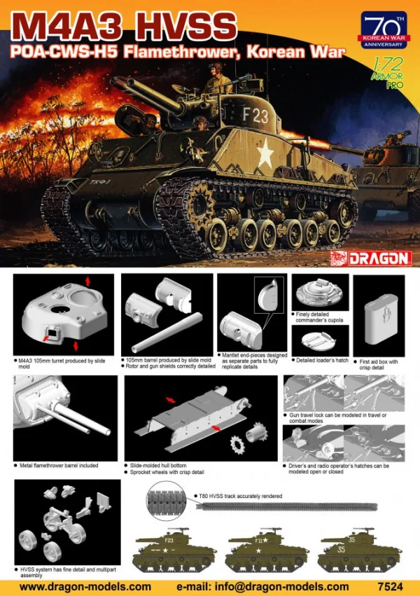 Dragon 1/72 M4A3 Hvss Poa-Cws-H5