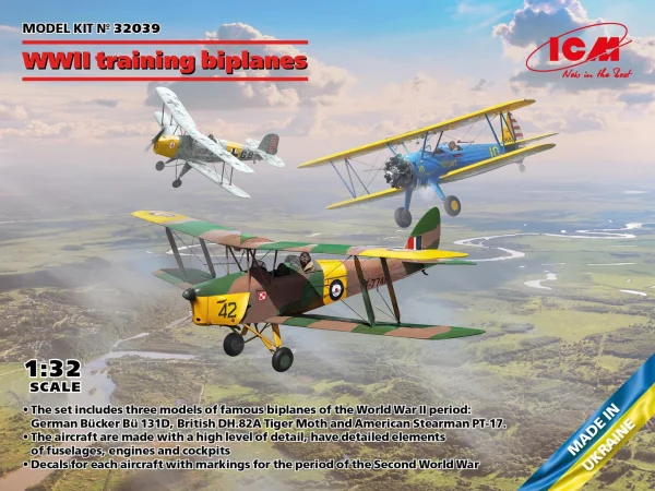 WWII Training Biplanes with Bücker Bü 131D - DH.82A Tiger Moth & Stearman PT-17 (Set of 3)