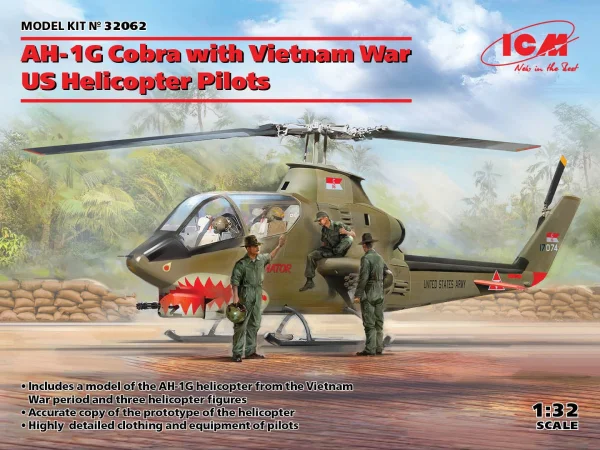 AH-1G Cobra with Vietnam War U.S. Helicopter Pilots 3 Figures