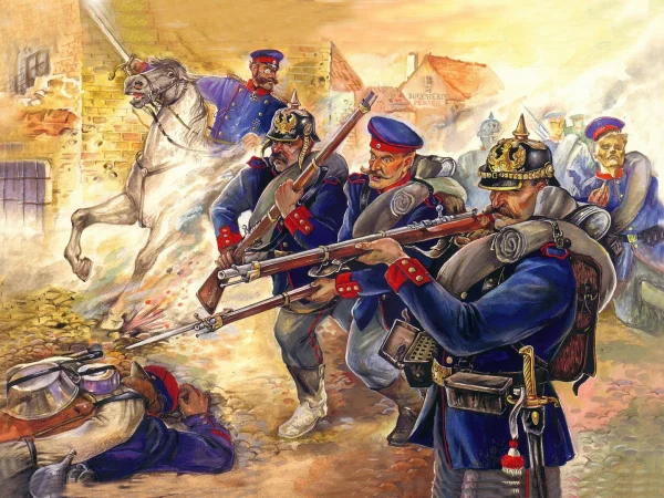 Prussian Line Infantry (1870-1871) (4 figures - officer on horse - 3 soldiers)