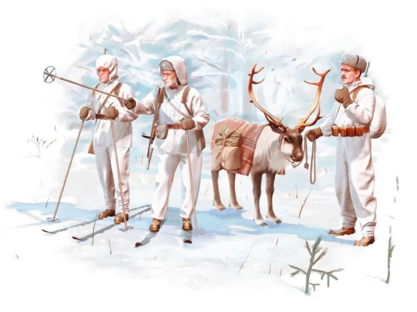 Finnish Riflemen (Winter 1940) (4 figures - 3 rifleman - 1 reindeer)