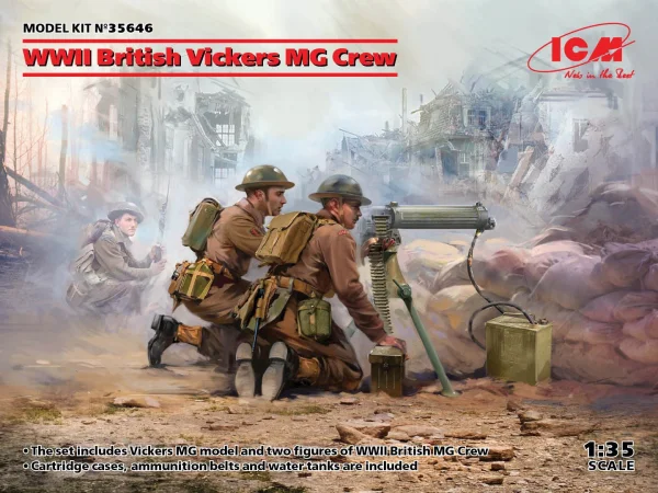 WWII British Vickers MG Crew (Vickers MG & 2 figures)