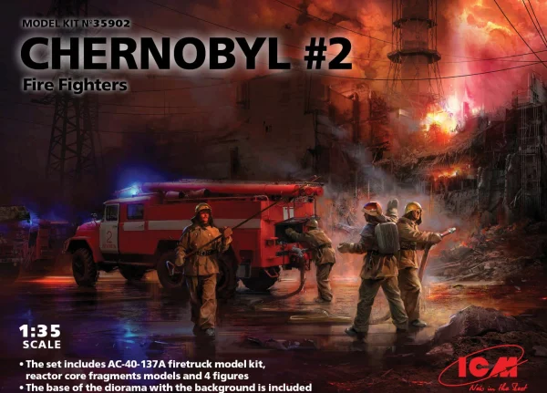 Chernobyl #2 Fire Fighters (AC-40-137A Fire Truck - 4 Figures & Diorama Base with Background)