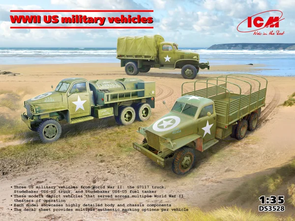 WWII U.S. Military Vehicles - G7117 - Studebaker US6-U3 - Studebaker US6-U5 (Set of 3 Trucks)
