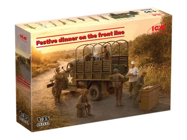 Festive dinner on the front line (WWII US Army Kitchen Truck - US Field Stove M1937 with cooks)