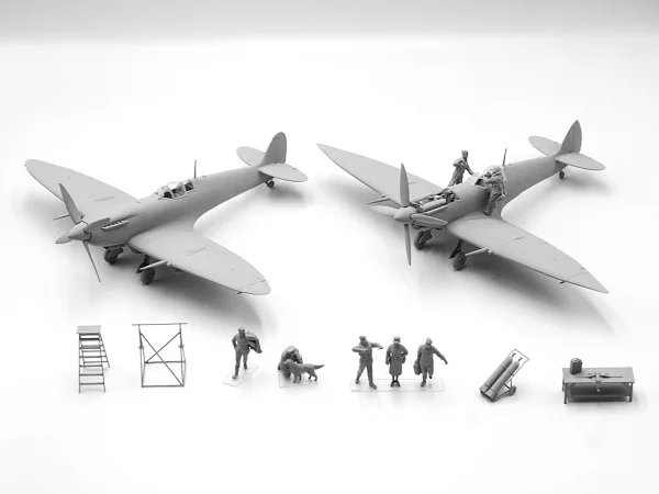 WWII RAF Airfield Diorama Set with 7 Figures & 2 Spitfires