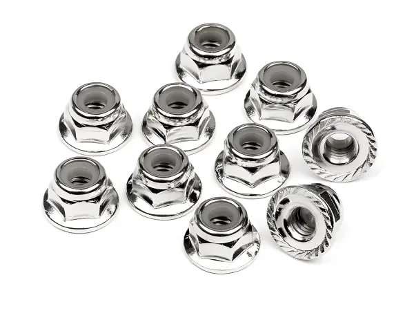 HPI Serrated Flange Lock Nut M4 (Silver/10Pcs) — image 1 of 2
