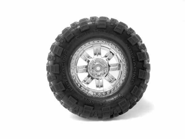 HPI Super Mudders Tyres Pre Glued on Chrome Ringz Wheels (14mm Hex)