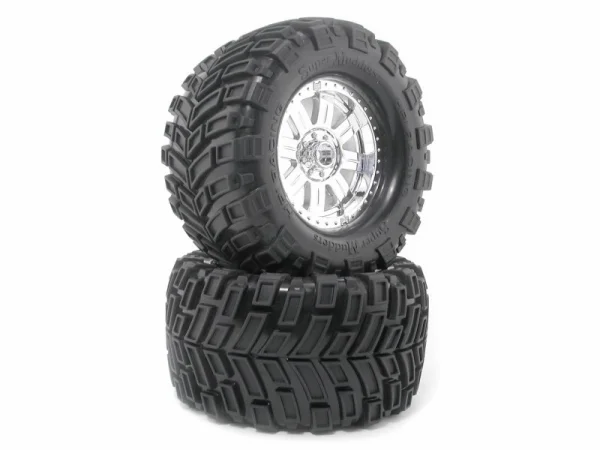HPI Super Mudders Tyres Pre Glued on Chrome Ringz Wheels (14mm Hex)